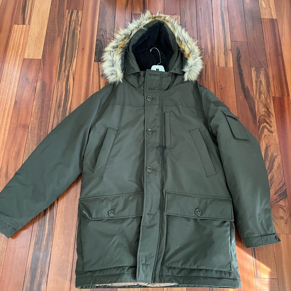 J Crew Jacket Mens Large Green Nordic Parka Heavy Outdoor Hiking Ski Primaloft